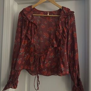 Free People Floral Ruffle Blouse - Red